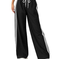 Women's Hight Waist Wide-Leg Jogger Pant Black & White Stripe