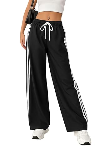 Women's Hight Waist Wide-Leg Jogger Pant Black & White Stripe