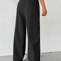 Women's Hight Waist Wide-Leg Jogger Pant Black & White Stripe