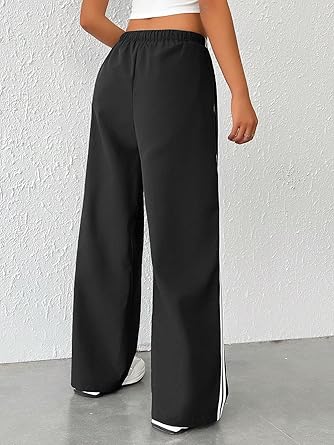 Women's Hight Waist Wide-Leg Jogger Pant Black & White Stripe