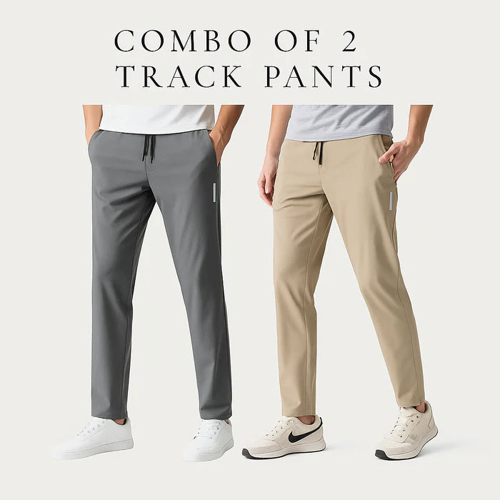 Combo of 2 Men's Sports Regular Fit Cool Pants with Two Side Pockets (Black + Grey)